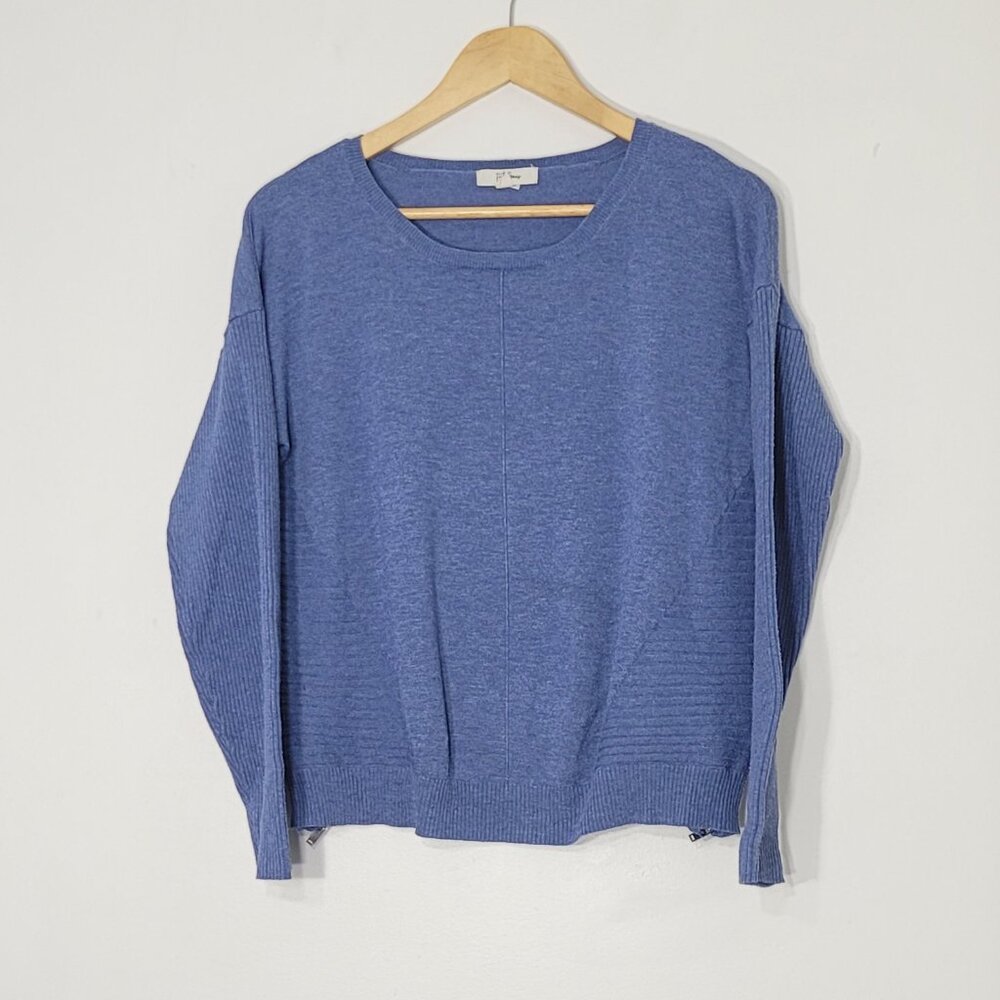 Peyta Primase Womens Blue Side Zip Long-Sleeve Crew Neck Pullover Sweater Large